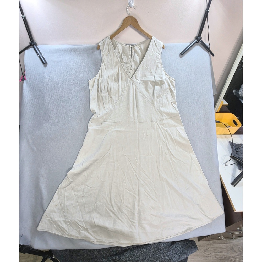 Coastal Grandmother Sleeveless V-Neck Midi Dress XL Linen Blend Minimalist Beige